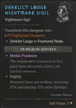 diablo 4 season 11 mythic prankster nightmare dungeon sigil